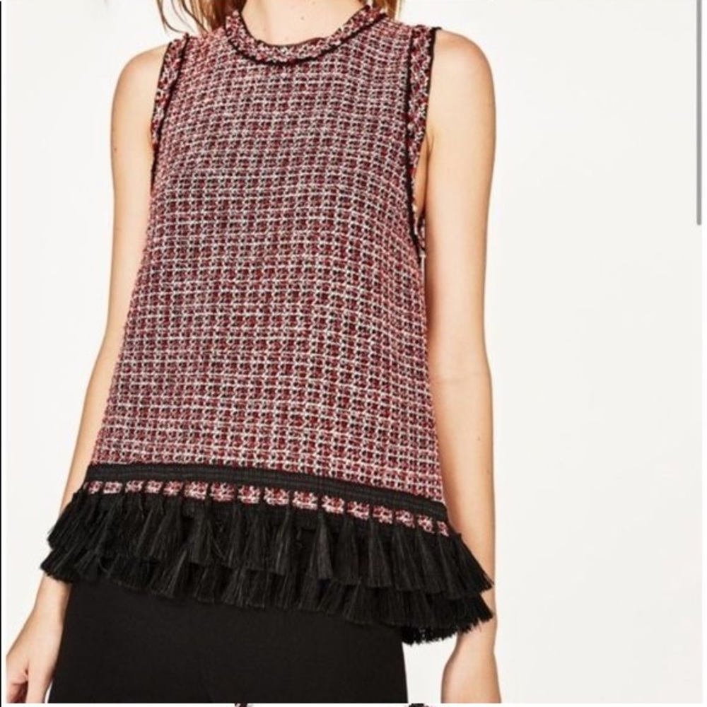 Zara Tweed Sleeveless Top w/ Fringe